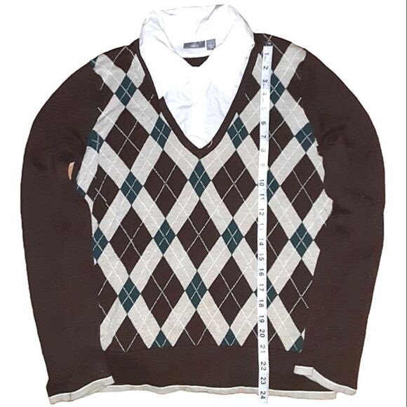 Apt 9 Y2K Argyle Sweater With Collar Ladies Size Large - Picture 2 of 5